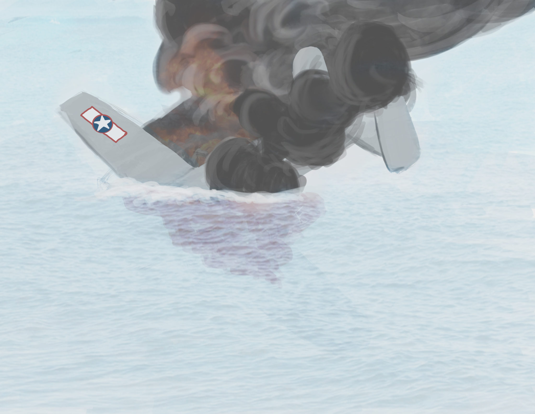 plane crash in water drawing