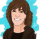 Illustrated image of Nora Ephron on a light blue background.