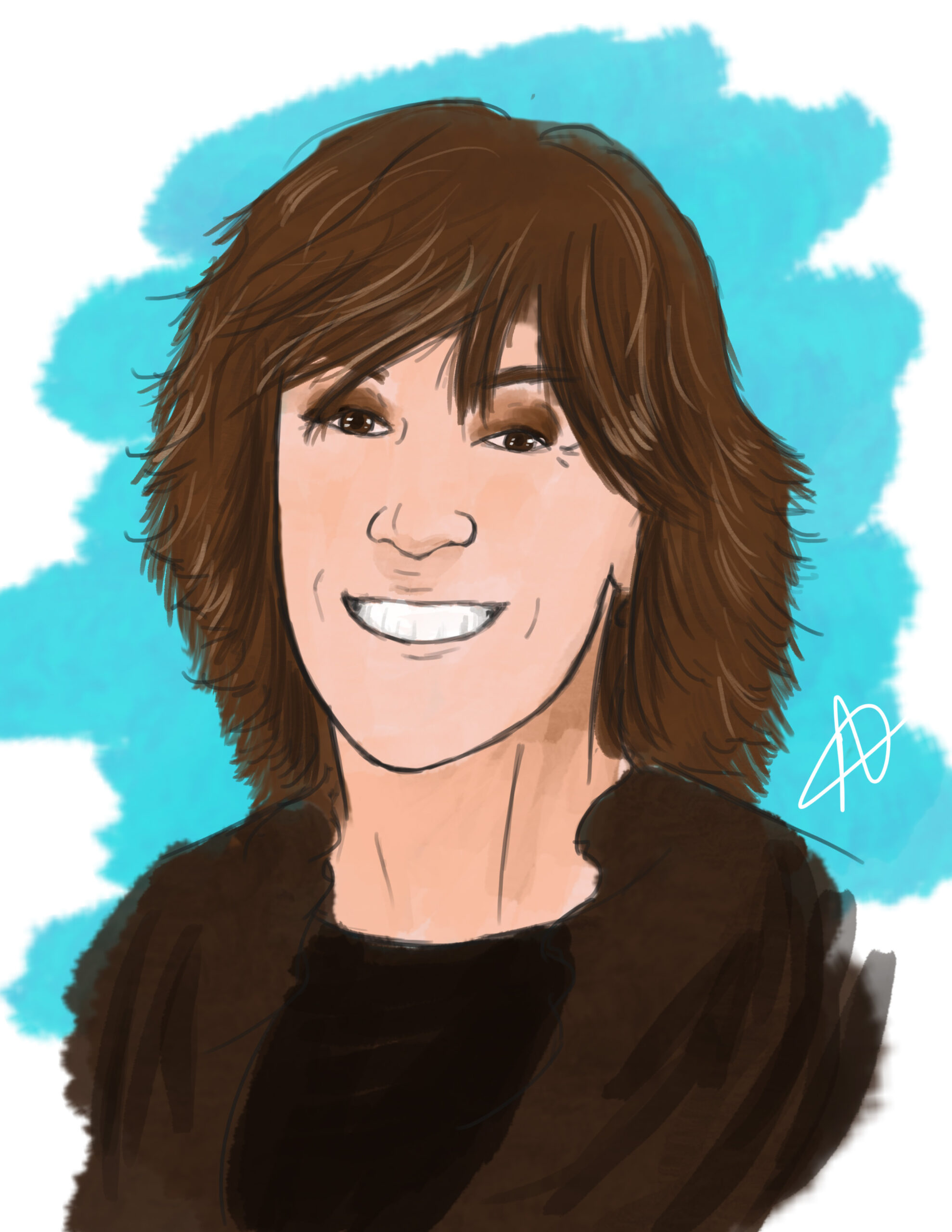 Illustrated image of Nora Ephron on a light blue background.